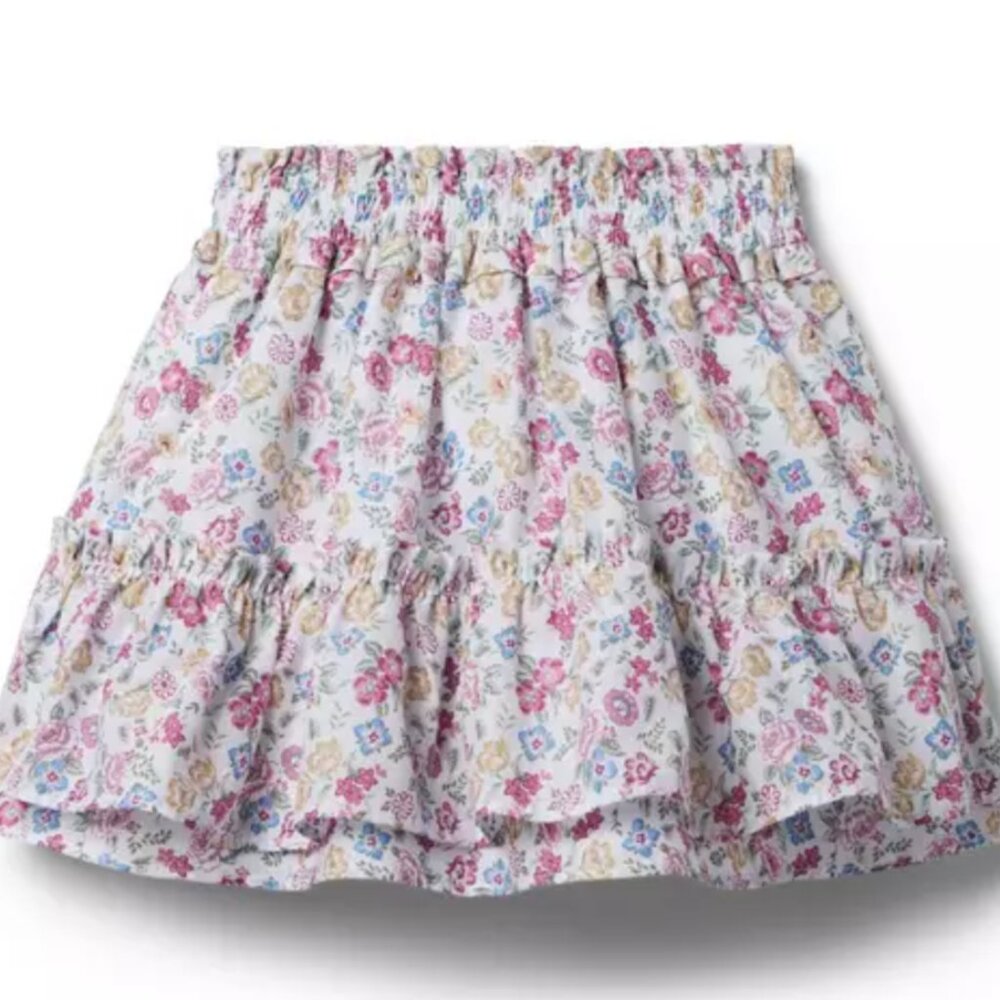 Janie and Jack Floral Tiered Ruffle Skirt in White, Pink, Blue, Gold